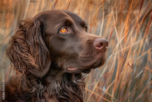 Boykin Spaniel Headshot Portrait of Loyal Hunting Dog with Teal Feathers in Louisiana, Arkansas photo