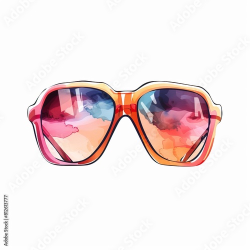 Beach accessories on the colorful and flat background sunglasses. Summer is coming concept. Sunglasses background. High quality AI generated image © Javid