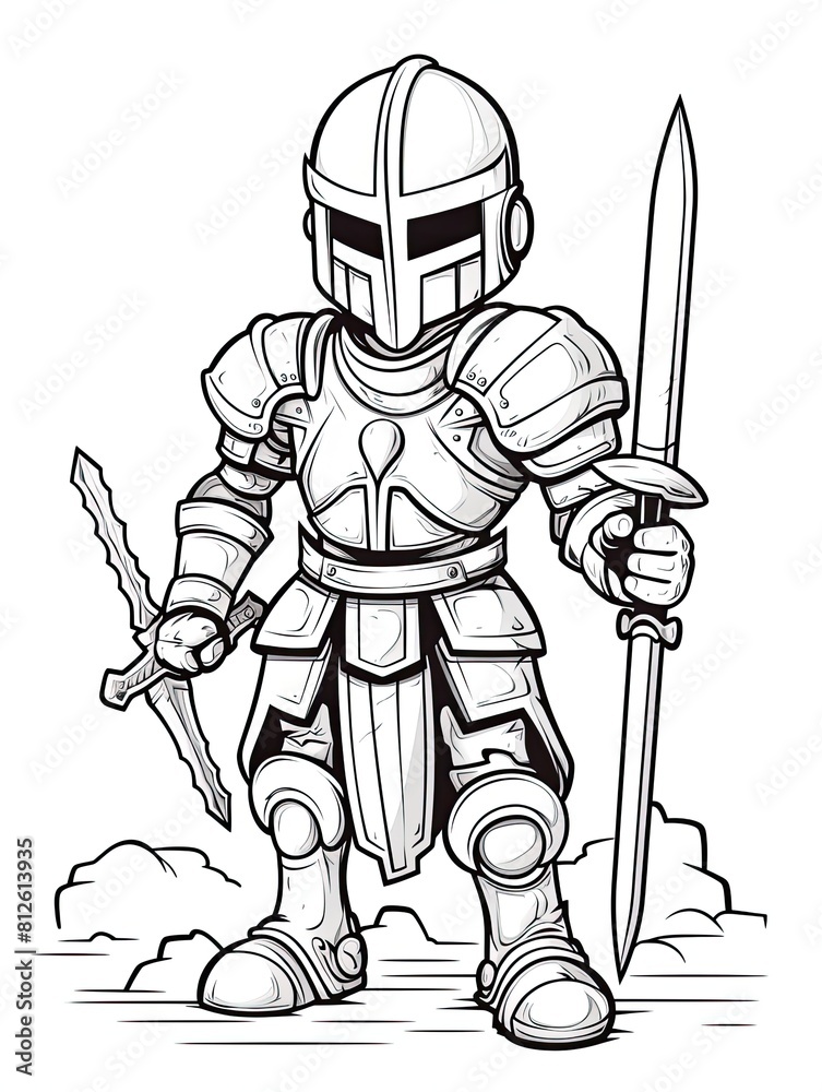Coloring page for kids, medieval knight Stock Illustration | Adobe Stock