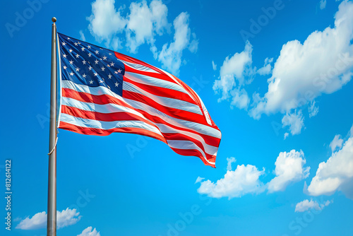 Sky blue background holds the American flag, symbolizing Memorial Day celebration. photo