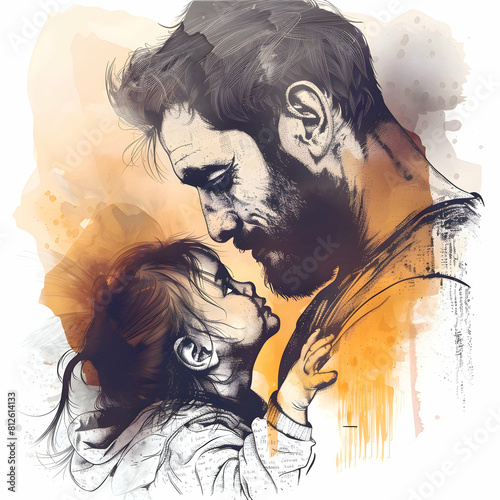 Happy Father's Day, dad and son watercolor sketchy art illustration card,logo design,t-shirt design.generative ai