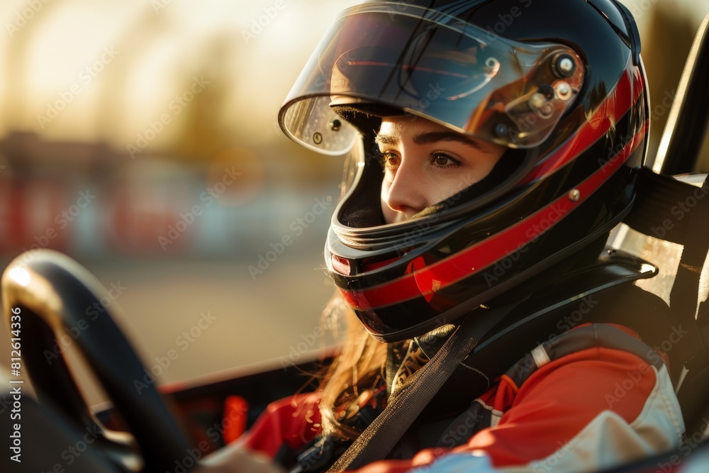Thrill-seekers competing for the fastest lap at a lively indoor go-kart racing track. Beautiful simple AI generated image in 4K, unique. Thrill-seekers competing for the fastest lap at a lively indoor go-kart racing track. Beautiful simple AI generated image in 4K, unique.