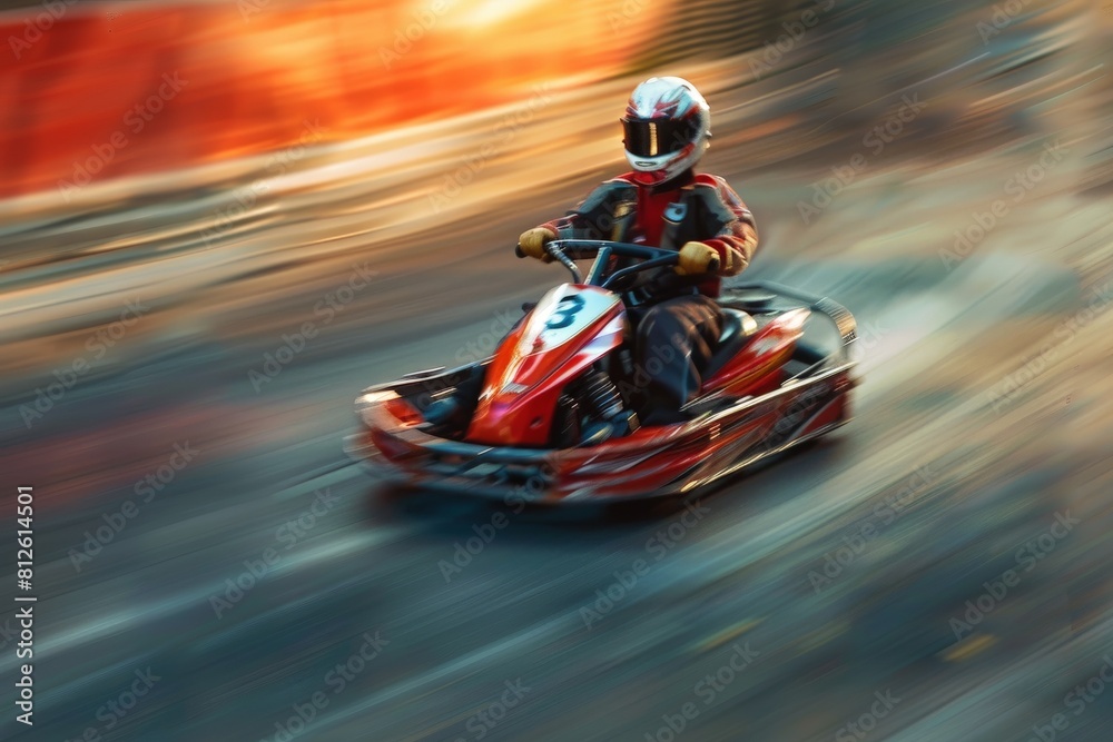 Intense Go-Kart Race with Focused Female Driver. Beautiful simple AI generated image in 4K, unique.