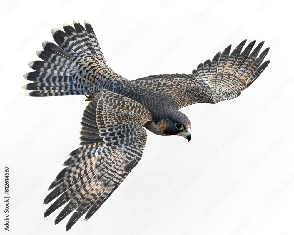 Fototapeta premium Peregrine Falcon Diving to Catch Prey. 3D Rendering Isolated on White Background