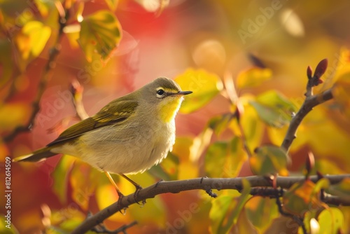 Tennessee Warbler Perched in Autumn Tree: A Stunning Wildlife Shot of a Beautiful Migratory Bird photo