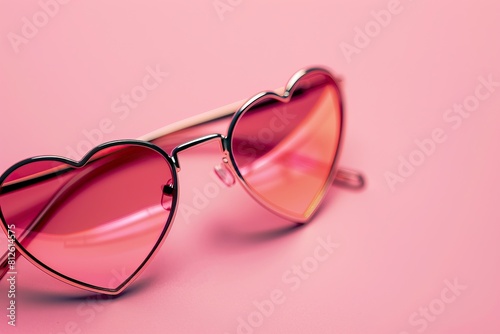 Sunglasses advertising, promotion and marketing. Summer red heart shape fashion style closeup sunglasses background. High quality AI generated image