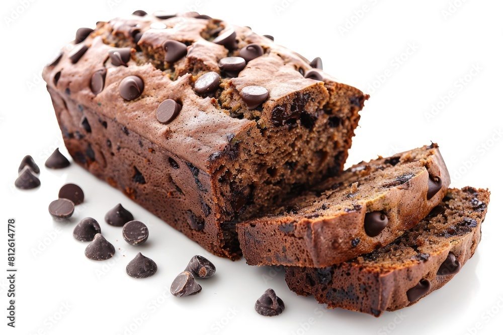 Delicious Chocolate Chip Zucchini Bread - Perfect Snack, Dessert or Breakfast treat Isolated Crusty Delicious Chocolate Chip Zucchini Bread - Perfect Snack, Dessert or Breakfast treat Isolated Crusty