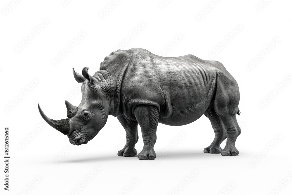 Fototapeta premium A powerful rhino standing on a white background. Suitable for various designs and projects