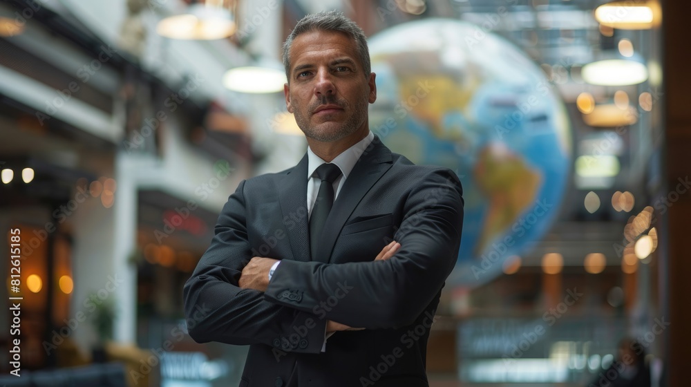 Fototapeta premium The World's Best Boss: Businessman in Suit Proudly Displays Label