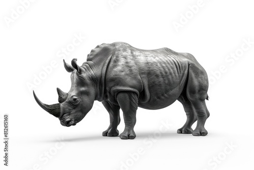 A powerful rhino standing on a white background. Suitable for various designs and projects