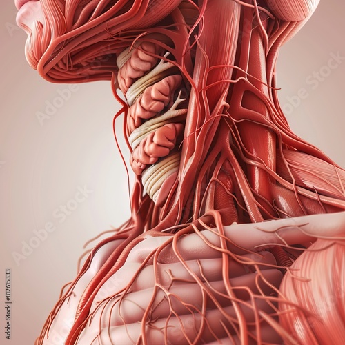 This is a detailed diagram of the human neck and shoulder muscles.