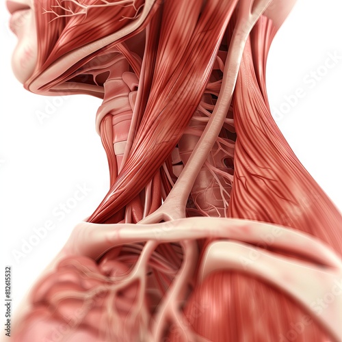 This is a detailed diagram of the human neck muscles and nerves. photo