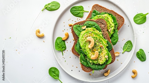 Avocado Toast: A Flavorful and Classic Lunch Delight with Fresh Guacamole, Vegetables, and Zesty Cit
