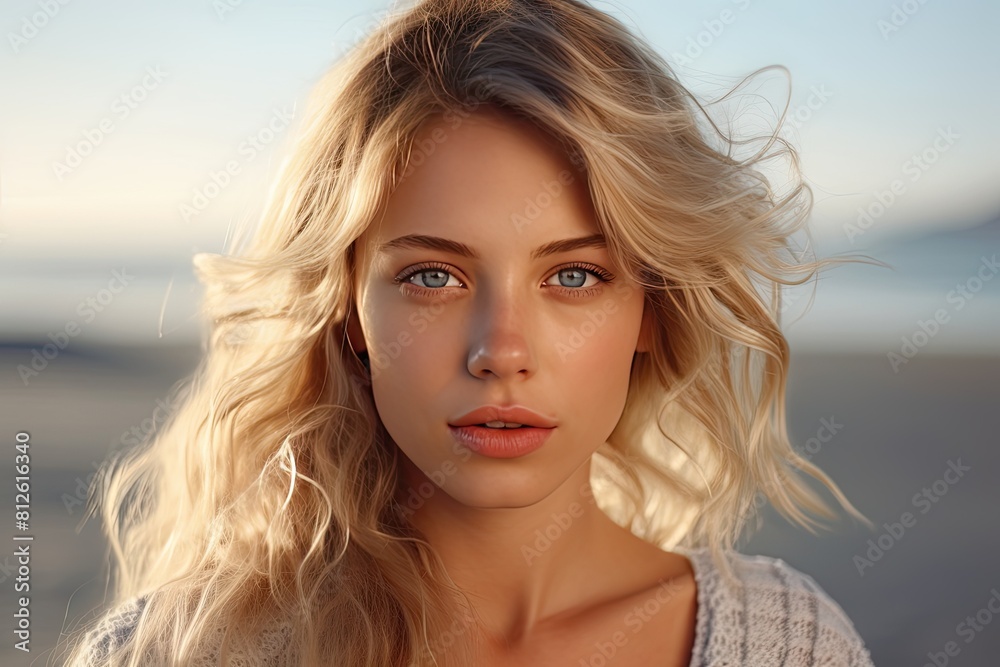 Closeup portrait of young happy woman looking in camera Closeup portrait of young happy woman looking in camera