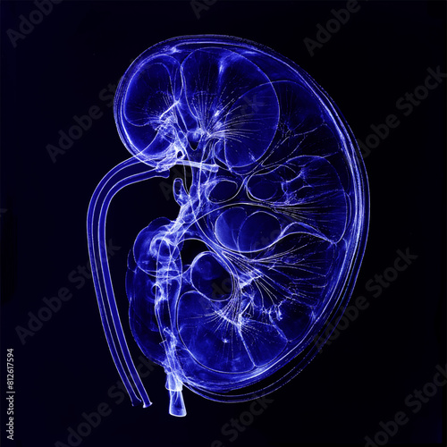 Humen kidney  x-ray film on a dark blue background