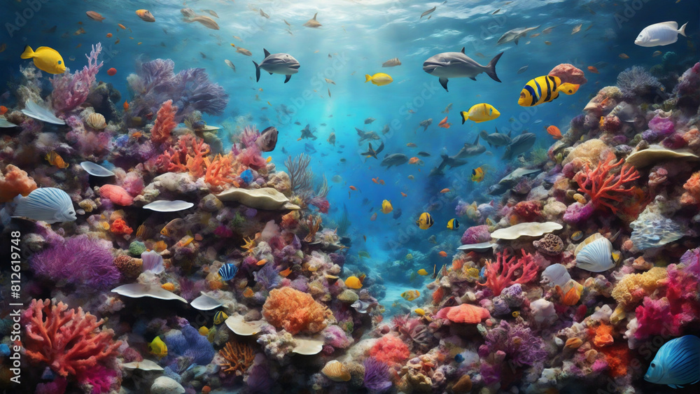 Coral reef and fish under the sea 