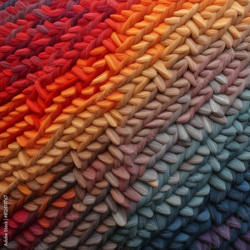 A close-up view of a beautifully crafted multicolored knitted fabric.