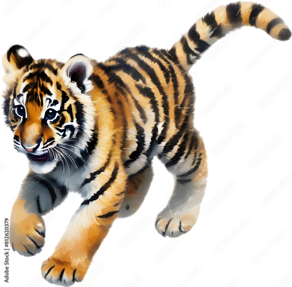Fototapeta premium Watercolor painting of a cute tiger cub. 