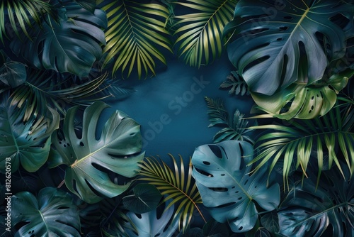 Jungle Design. Nature Art: Beautiful Green Leaf Background with Abstract Tropical Layout