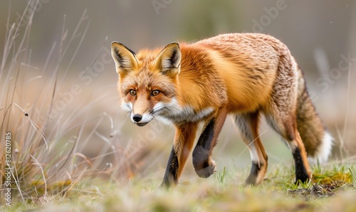 A red fox standing on the grass. © Viktor