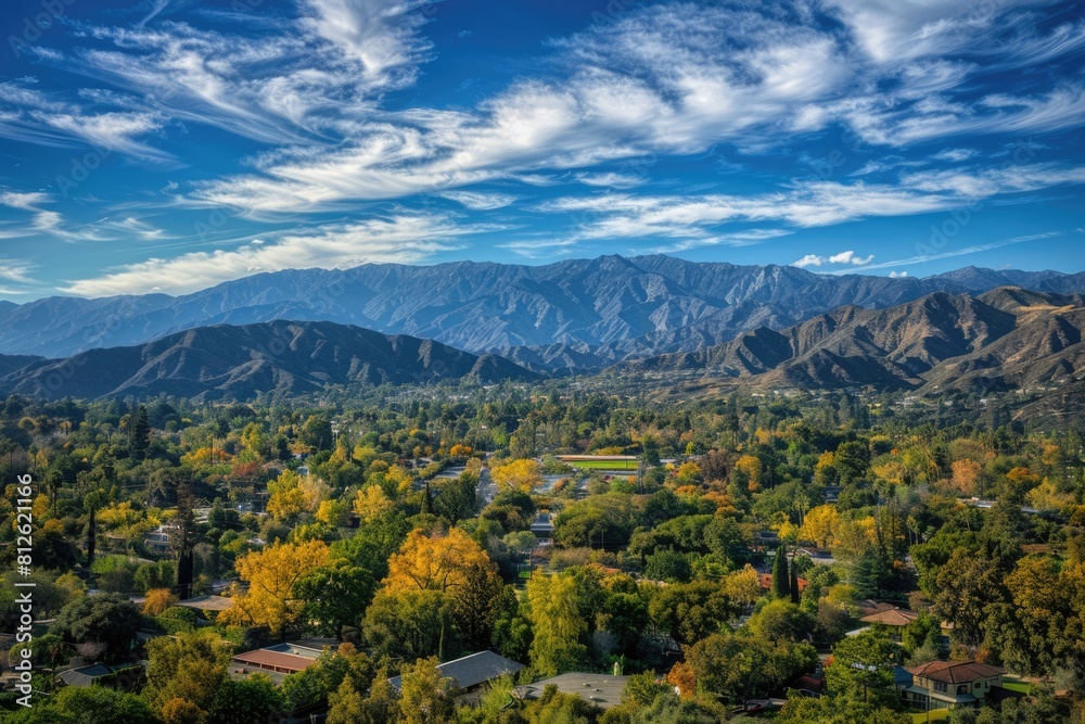 Aerial View of Altadena. The Mesmerizing Countryside and Blue Skies of Los Angeles area