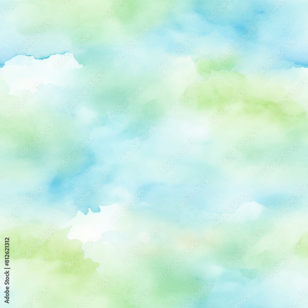 watercolor wash background, in the style of light sky blue and lime green and tan, subtle clouds