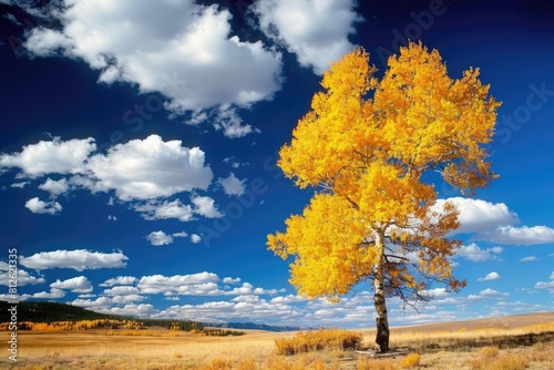 Autumn Aspen Trees at Kenosha Pass, Colorado - Famous Destination with Blue Sky and Cloudscape