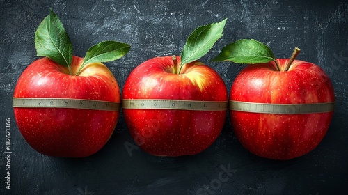Three red apples neatly arranged with a label attached to them
