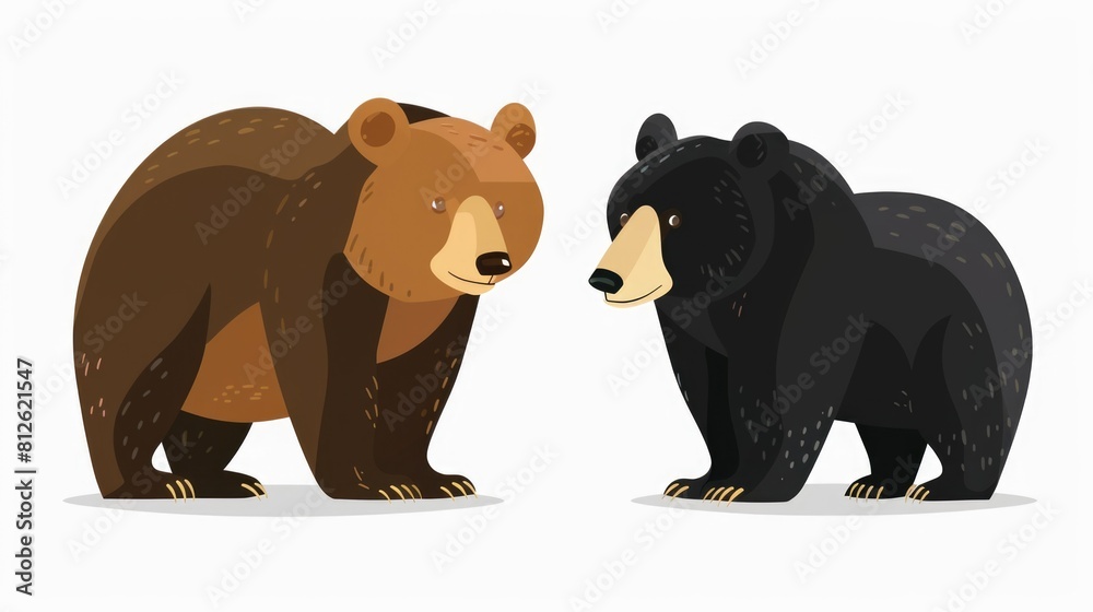 Image of two bears standing side by side. Suitable for wildlife or nature concepts