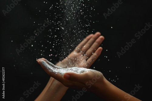 A person s hand being sprinkled with water  suitable for various concepts