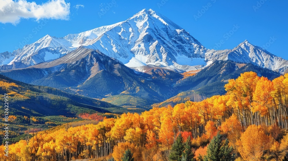 Scenic Fall Landscape of Colorado's Juan Mountain Range with Mount Sopris in Autumn Colors