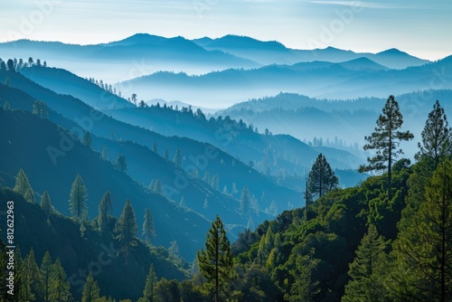 Early Morning Layers. Spectacular Blue Mountain Landscape Scenery in Calaveras County  California