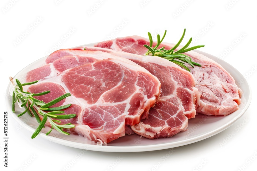 Fresh Raw Pork Meat Isolated on White Background - Pink Ham and Red Meat Almofada