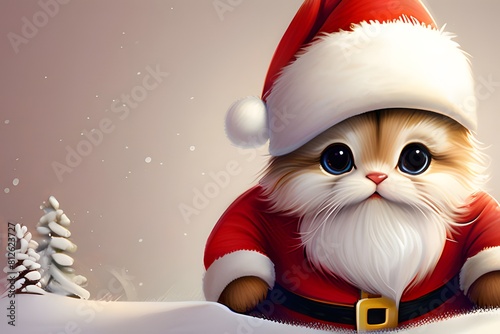 Santa-clad cute animals. Generative ai.