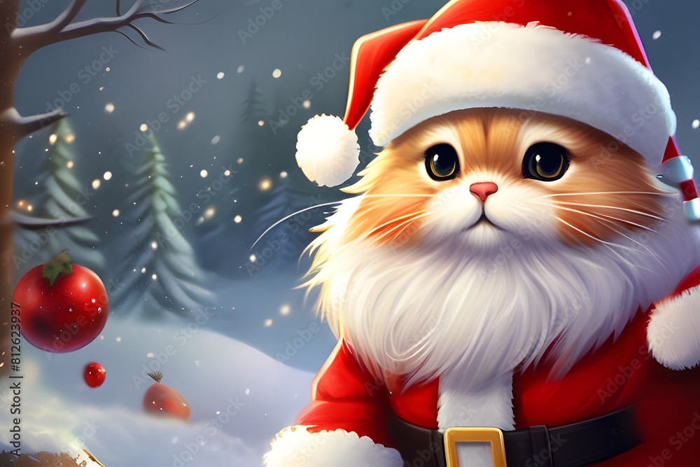 Santa-clad cute animals. Generative ai.