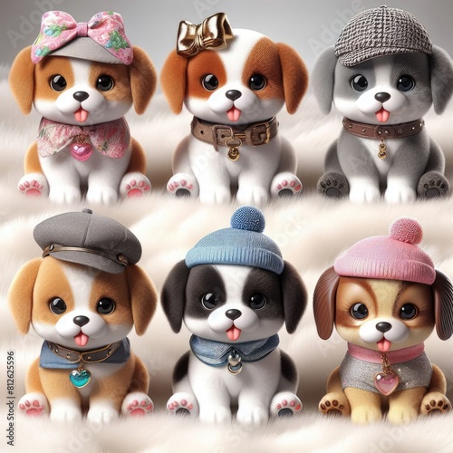 Many small dogs wearing hats art harmony used for printing card design illustrator.