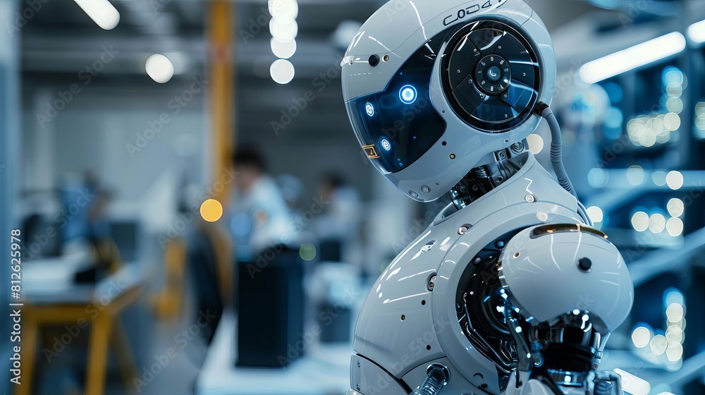 Fototapeta premium Visualize a robotics lab where engineers are programming humanoid robots to perform complex tasks