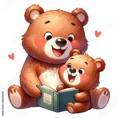 Bear Parent Reading to Child Illustration