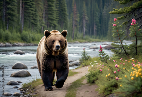Bear wlaking in forest photo
