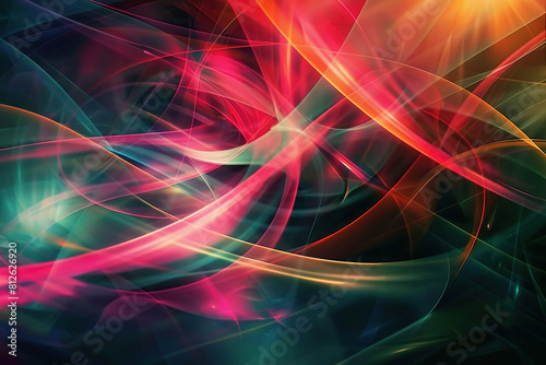 horizontal image of colourful abstract transparent waves abstract background with lights and rays