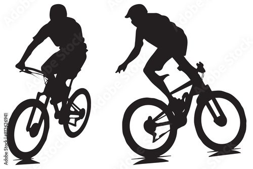 jumping bicyclist silhouettes white background