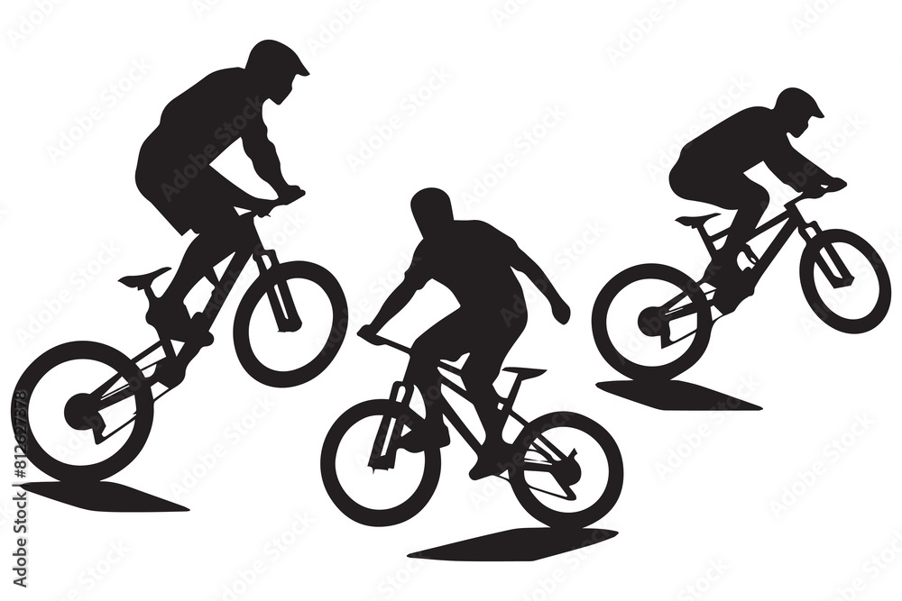 Obraz premium jumping bicyclist silhouettes white background