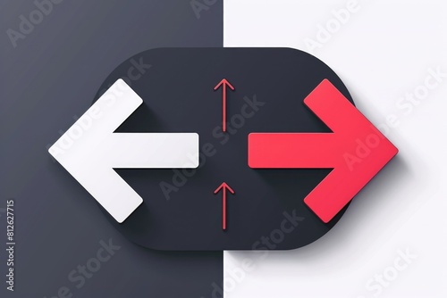 A red and white arrow pointing in opposite directions, suitable for indicating contrasting directions