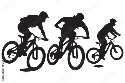 jumping bicyclist silhouettes white background