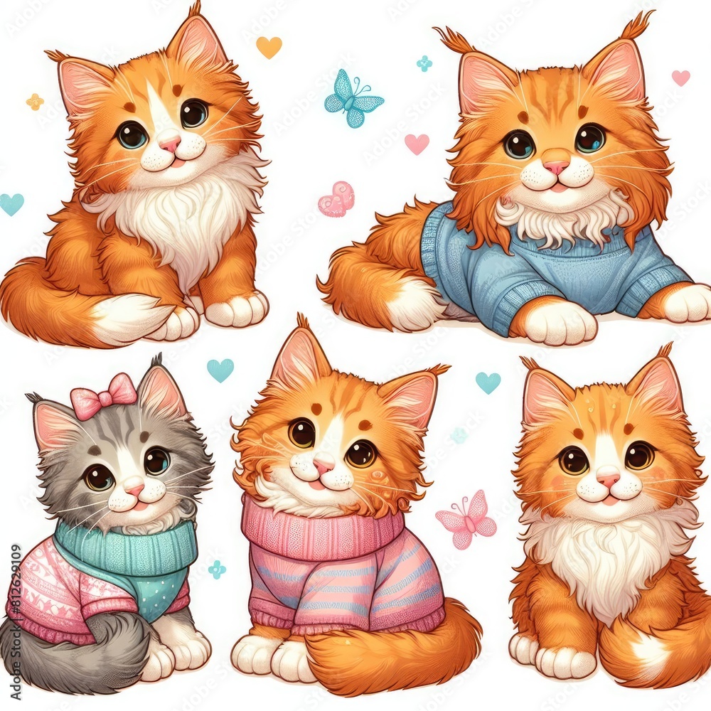 Fototapeta premium A collection of cartoon cats realistic has illustrative meaning used for printing card design illustrator.