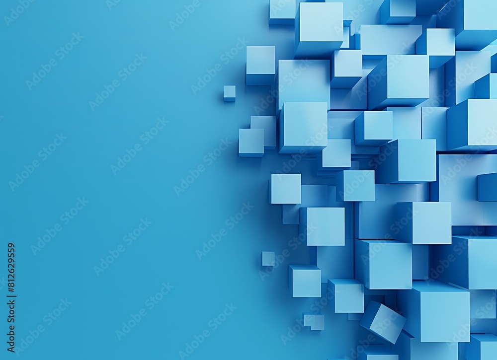 Abstract blue background with cubes in an isometric view, 3D rendering ...