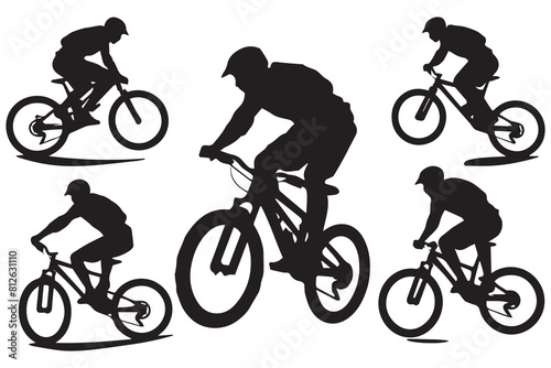 silhouette cyclists bicycle jumping riders on white background