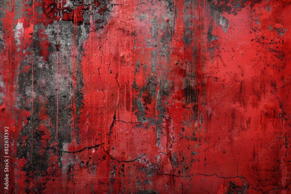 Obraz premium A close-up shot of a red wall with peeling paint. Perfect for texture backgrounds