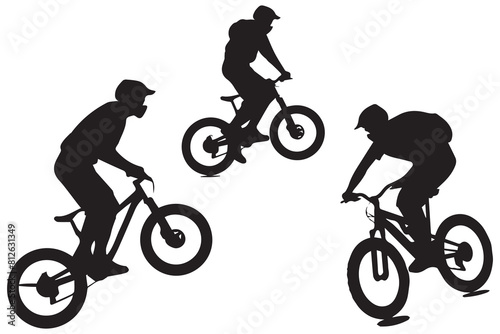 silhouette cyclists bicycle jumping riders on white background
