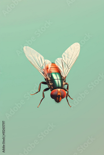 Fly in foreground on green background